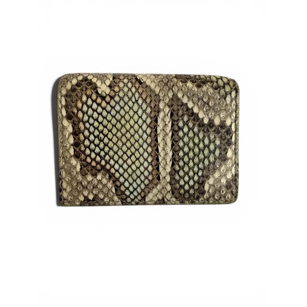 Gucci GG Marmont Python Wallet Beige Snakeskin Compact Flap Gold Logo